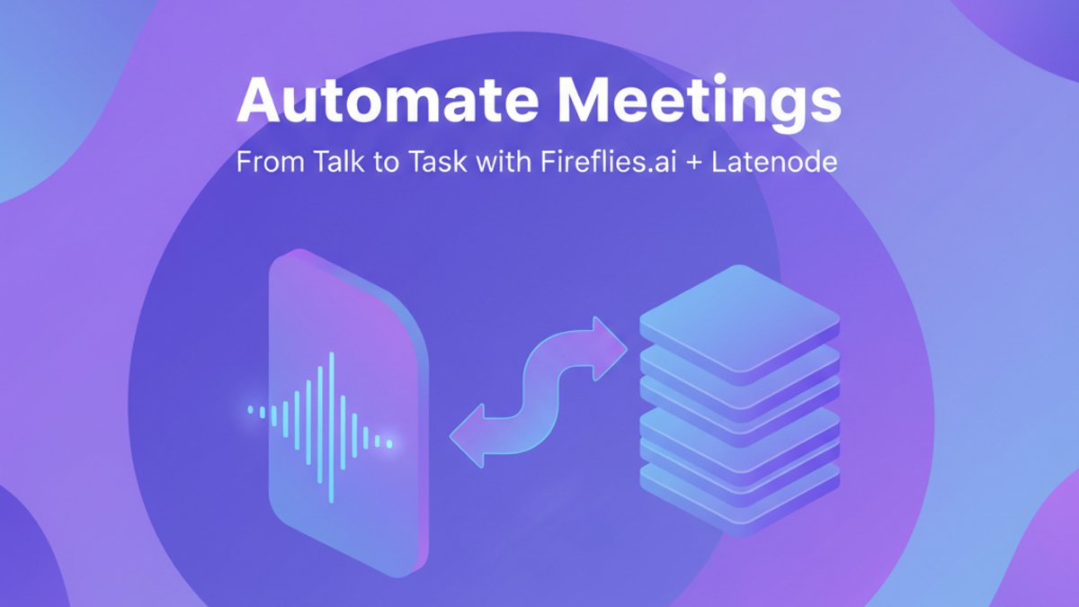 latenode's tweet photo. Meetings, but make them magic. ✨

What if your calls could auto-generate summaries, to-dos, AND trigger real workflows - no manual follow-up, no missed action items? That’s what happens when you combine Fireflies ai with Latenode.

🔹 What’s magic:
- Automatic meeting notes & action items
- Instantly turn decisions into tasks, Slack pings, CRM updates, emails, you name it
- No-code, zero friction - connect 1000+ apps
- Scale your team’s output without extra busywork

Stop letting meeting notes gather dust - turn talk into action. 

🚀 Read how to automate your meetings (and try a ready-made template):
https://t.co/en0NVb7Qcv

#AI #Automation #Latenode #FirefliesAI #NoCode #Productivity