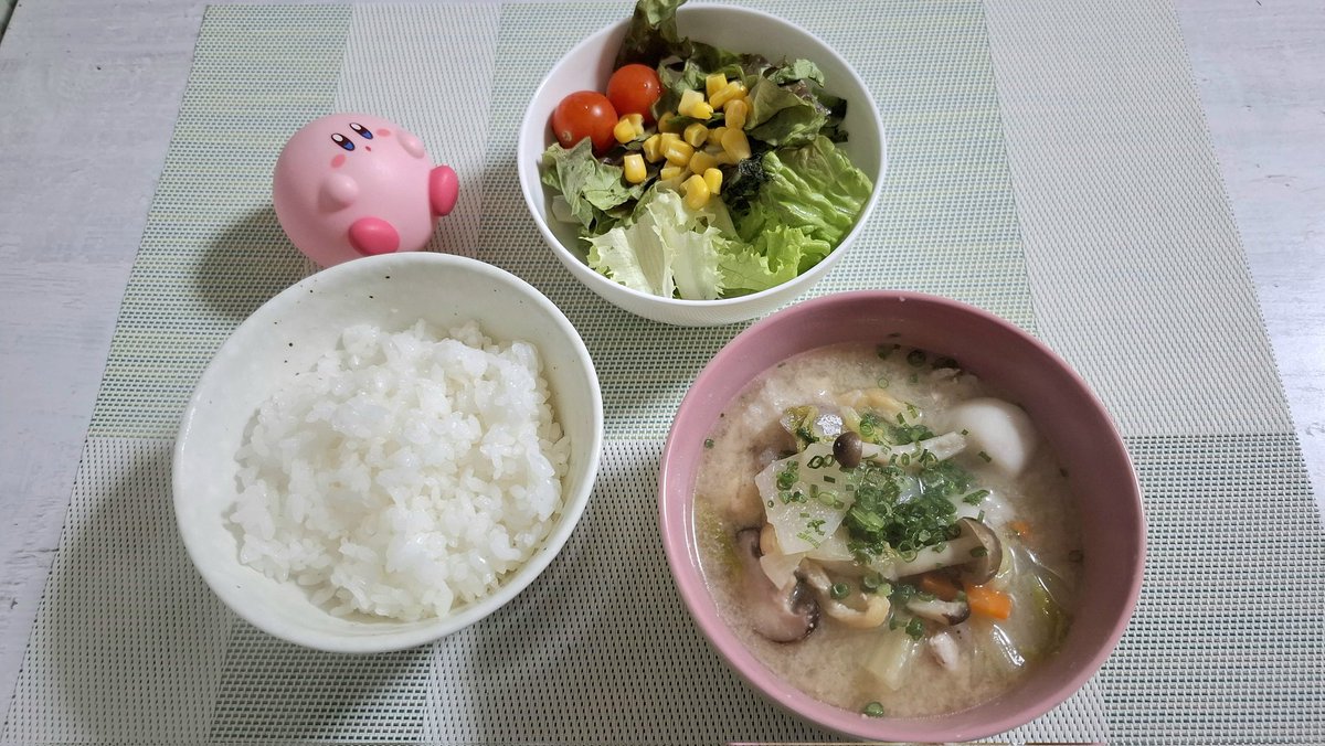 本日は野菜たっぷり豚汁です☺️
人参、玉ねぎ、大根、しめじ、里芋などなど……色々な野菜の旨みが詰まった1品です！
ふぅ、ほっこり温まりました！

#おうちごはん