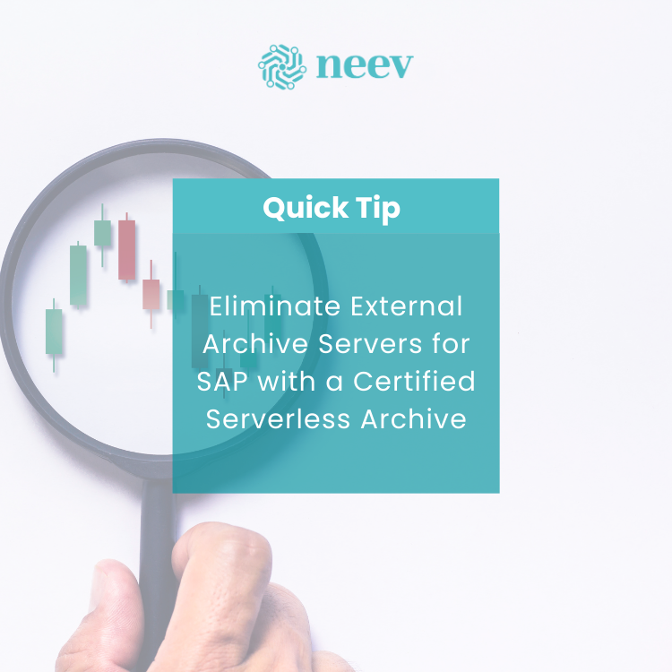 With Neev’s serverless ArchiveLink-certified interface, you can:
-Archive ADK, DMS, GOS, and Printlists directly from SAP
-Use Amazon S3, Azure Blob, GCP, Oracle Object Store, or SAP BTP
-Deploy quickly with SAP transport files
-Reduce TCO and simplify compliance management