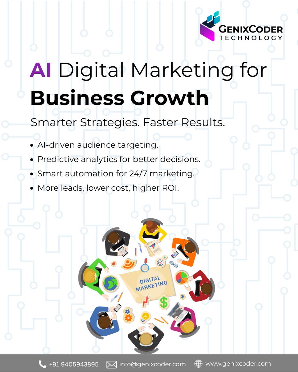 genixcoder's tweet image. 🚀 AI Digital Marketing for Faster Business Growth!
Smarter strategies, targeted campaigns &amp;amp; data-driven results to boost your visibility and conversions.
Grow smarter. Scale faster. 💼✨

📞 9405943895 | 🌐 genixcoder.com

#AIDigitalMarketing #BusinessGrowth