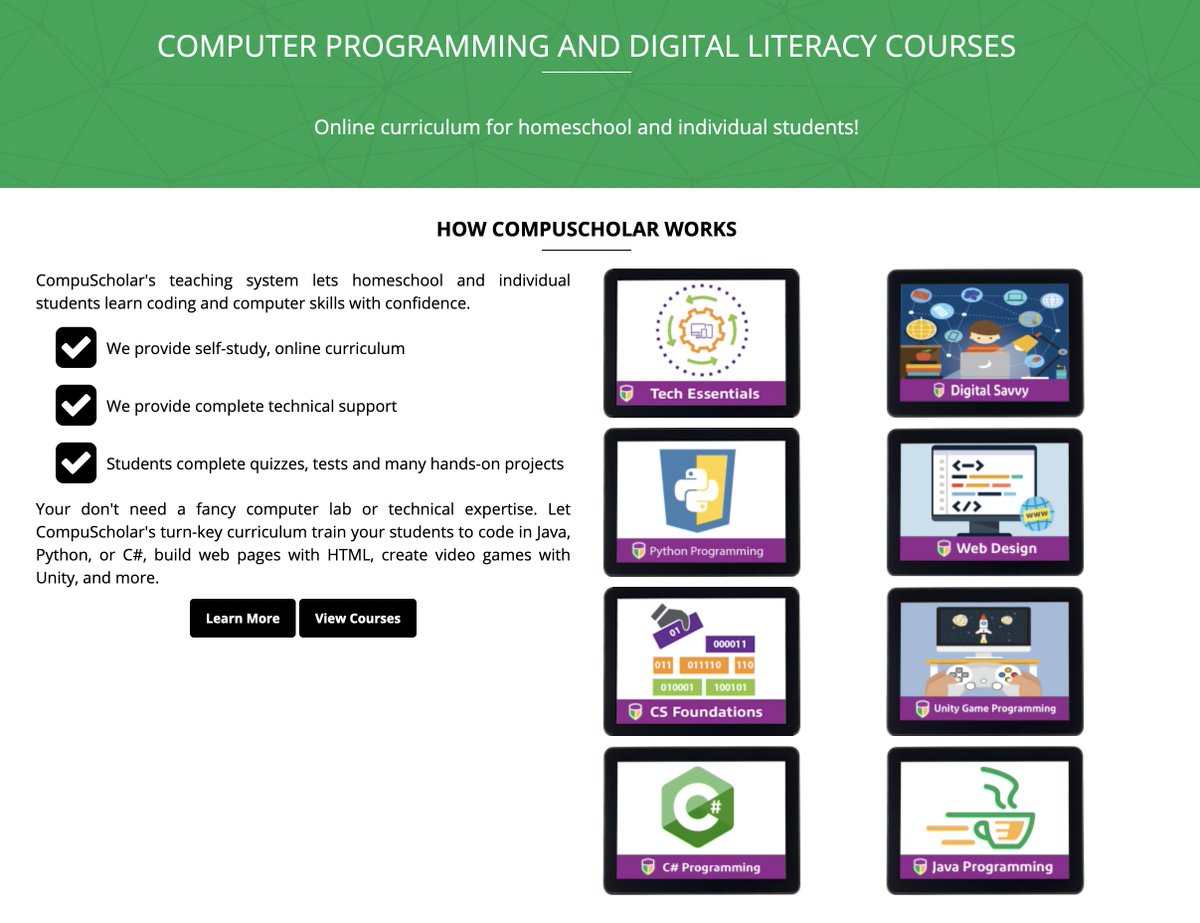Where can #homeschool #parents find affordable #ComputerScience courses? Check out CompuScholar; we offer a variety of #homeschool friendly #stem courses for middle &amp; HS students. Set up your kids for success with CompuScholar! #k12 #coding #futureready ow.ly/vf4N50IBkZG