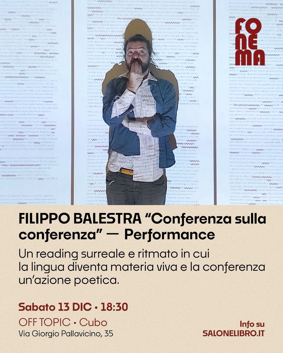 A Torino, sabato 13 dicembre, al Fonema Fest
#torino #teatro #poesia #offtopic