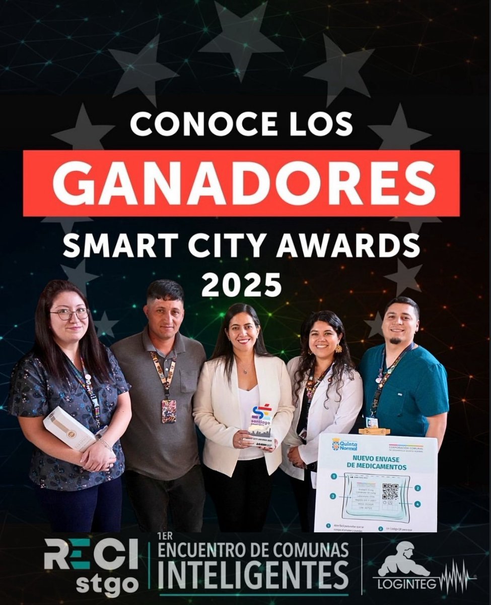 Loginteg's tweet photo. 🏙️ En el Encuentro RECI, el equipo liderado por la QF Pamela Quinteros recibió el premio Comuna Inteligente en los SmartCity Awards 2025 por el proyecto de reenvasado automatizado con QR, que mejora educación y seguridad en el uso de medicamentos.

👏 Felicitaciones 

#Loginteg https://t.co/TUfY0V1cxg