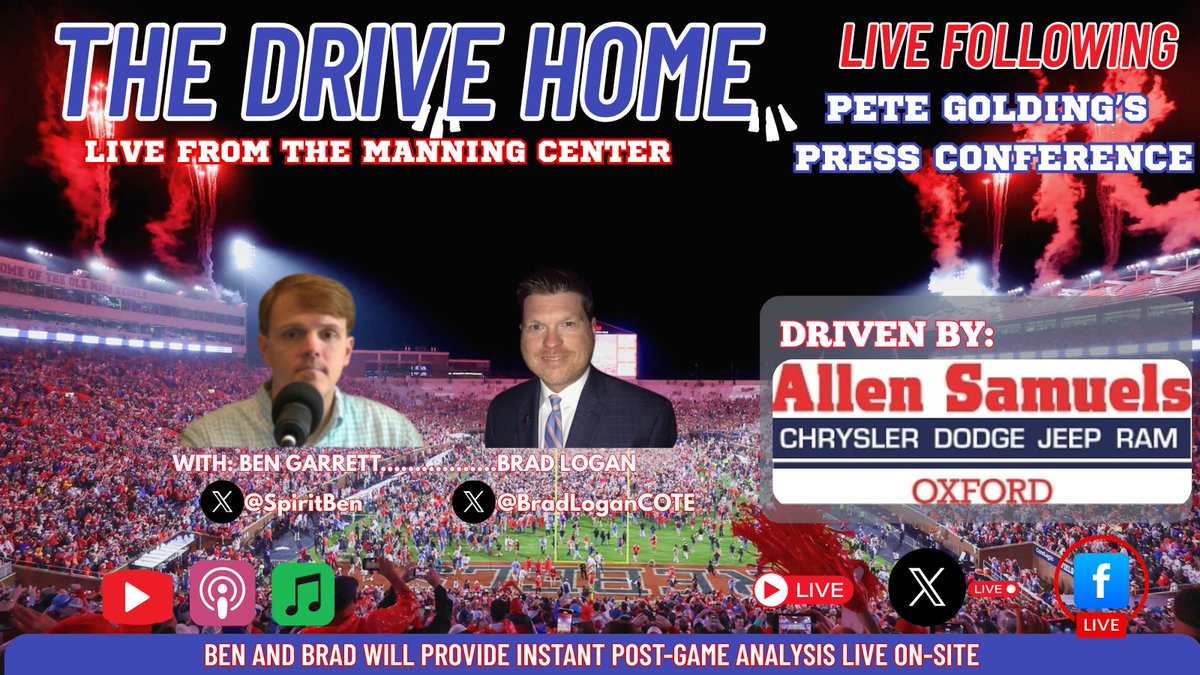 BradLoganCOTE's tweet image. The Drive Home - LIVE from the Manning Center

-Presented by: Allen Samuels CDJR

Ben Garrett (@SpiritBen) of the @OMSpiritOn3 and I will be LIVE following the Pete Golding press conference today to recap what the first year coach said. 

SUBSCRIBE: omspirit.com
