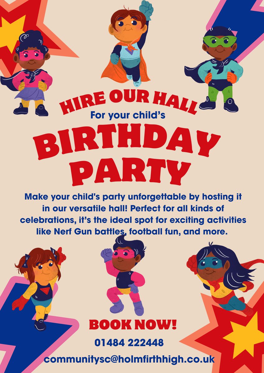 CentreHolmfirth's tweet image. Having a Childs party? Give us a call and we will be happy to discuss availability. 
#HOLMFIRTHEVENTS #RUNAROUND #FANCYDRESS #FOOTBALL #KICKABOUT