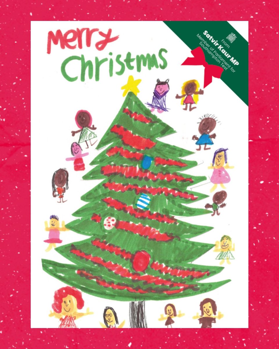 LabourSatvir's tweet photo. Excited to reveal my official Christmas card! 🎄

Massive thanks to St Denys Primary for taking part in my competition. Huge congratulations Hallie Haddon, age 9, on creating the winning design &amp; also Jasmine &amp; Martha, my two runners-up.

Can't wait to visit &amp; give you prizes! 🥰 https://t.co/lWMITxDls5