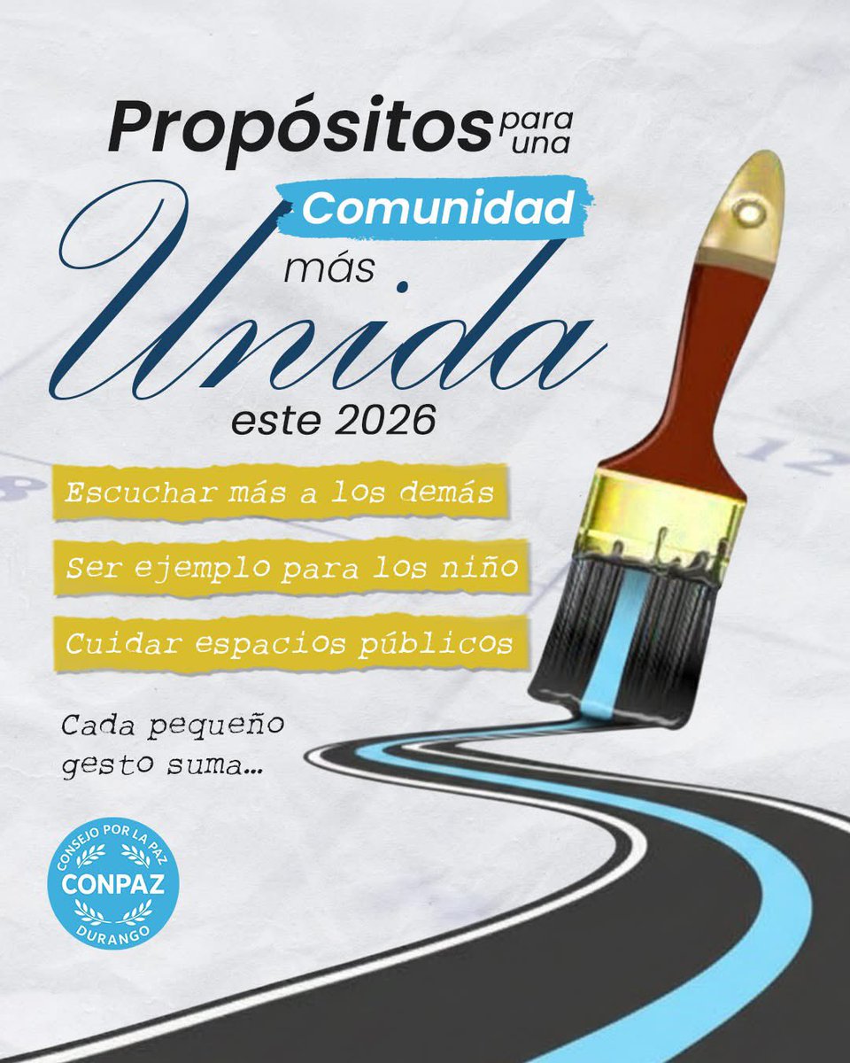 ConsejoPazDgo's tweet image. 🌟✨ Un nuevo año es la oportunidad perfecta para fortalecer lo que nos une.

Si queremos una comunidad más fuerte, más humana y más solidaria, todo empieza con nuestras acciones diarias.

Cada pequeño gesto suma… y cuando los hacemos juntos, la diferencia se nota 💛