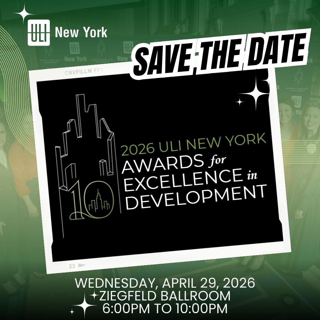 ULINewYork's tweet photo. Save the date for ULI New York’s 10th Annual Awards for Excellence! The real estate industry’s must-attend event of the year returns on Wednesday, April 29, 2026 at the elegant Ziegfeld Ballroom.

Click here for more information about sponsorships: https://t.co/lqhmE99GTC https://t.co/fTkQot4VUj