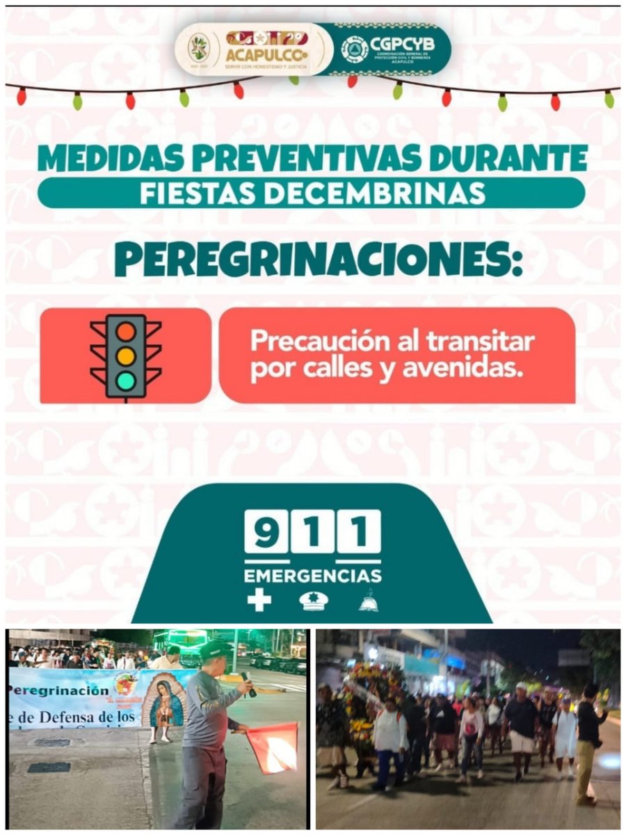 La CGPCYB informa:

 "¡Cuida de ti y los tuyos! Sigue las medidas preventivas y disfruta de las peregrinaciónes con seguridad"

- "Recuerda: la seguridad es primero. No te distraigas al cruzar calles y avenidas". 
🚨Mantente alerta🚨 #SeguridadVial#PeregrinaciónSegura"