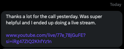 Ontem tive uma chamada de consultoria com o @nabutovskis - conversamos sobre YouTube e transmissões ao vivo, e ele já ap