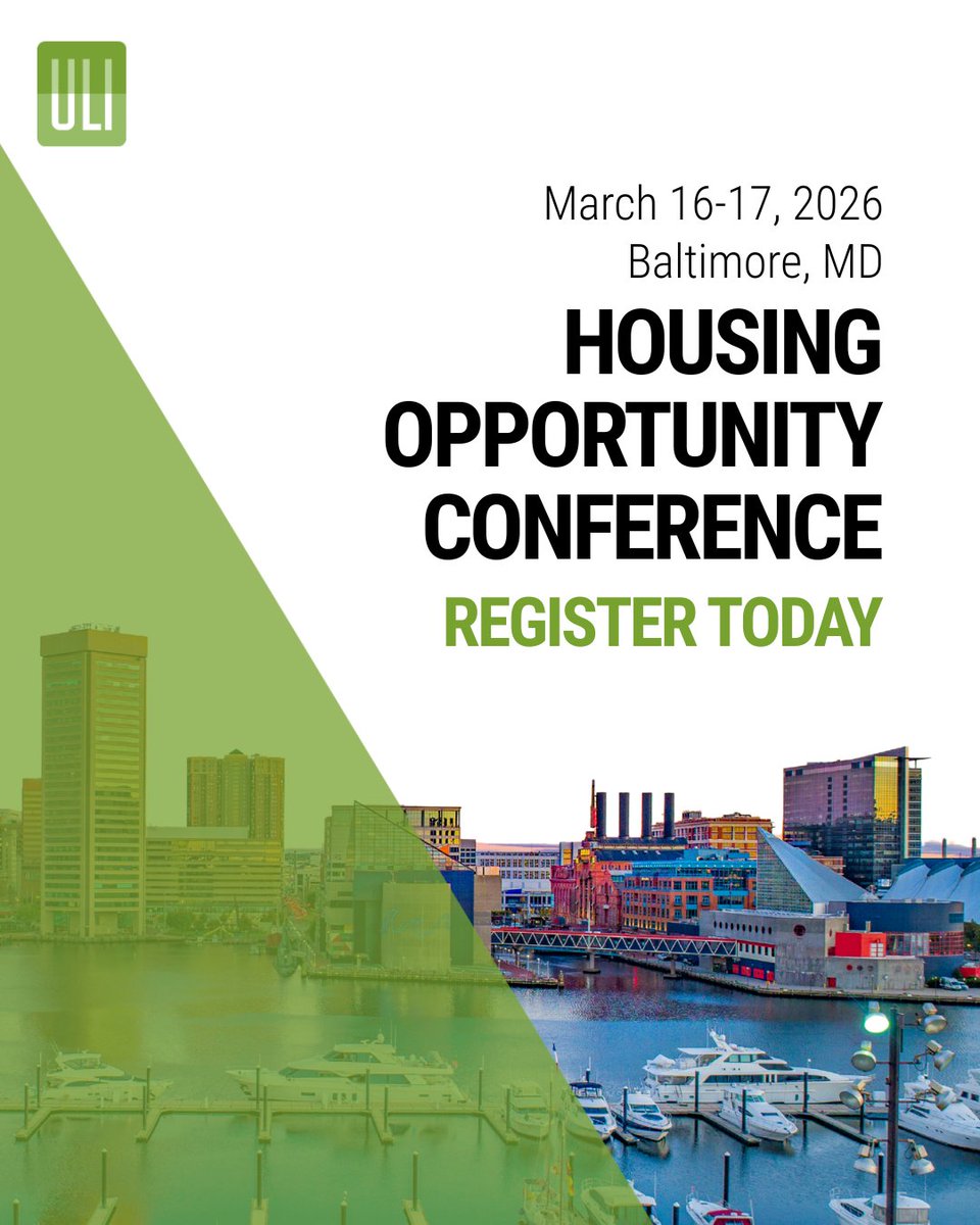 UrbanLandInst's tweet photo. Registration is LIVE!

Join us in Baltimore, March 16–17, for the 2026 Housing Opportunity Conference, hosted by ULI’s Terwilliger Center for Housing. 🏘️

Connect with industry leaders, explore innovative solutions, and help shape the future of housing affordability.

✅ Save your spot today! https://t.co/7E6u8XOcWx

 #AffordableHousing #HousingOpportunity #BaltimoreEvents