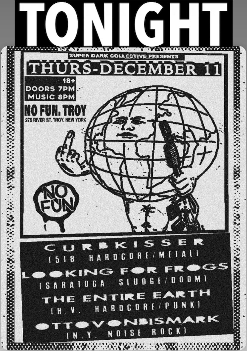 Tonight at <a href="/nofuntroy/">nofuntroy</a> it’s a SUPER DARK THURSDAY! Catch this killer variety show of hardcore/ punk/ noise rock/ psych sludge/ metal vibes! 8pm, let’s gooo!