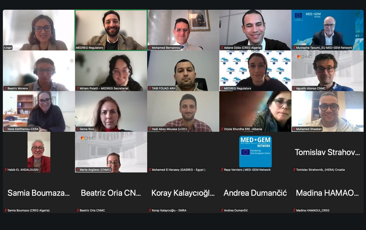 Today, MEDREG’s Hydrogen Task Force, chaired by #ANRE and <a href="/CNMC_ES/">CNMC</a>, held a dedicated webinar with experts and policymakers from across the #Med region to discuss regulatory challenges, share technical insights, and identify priorities for advancing green hydrogen integration.