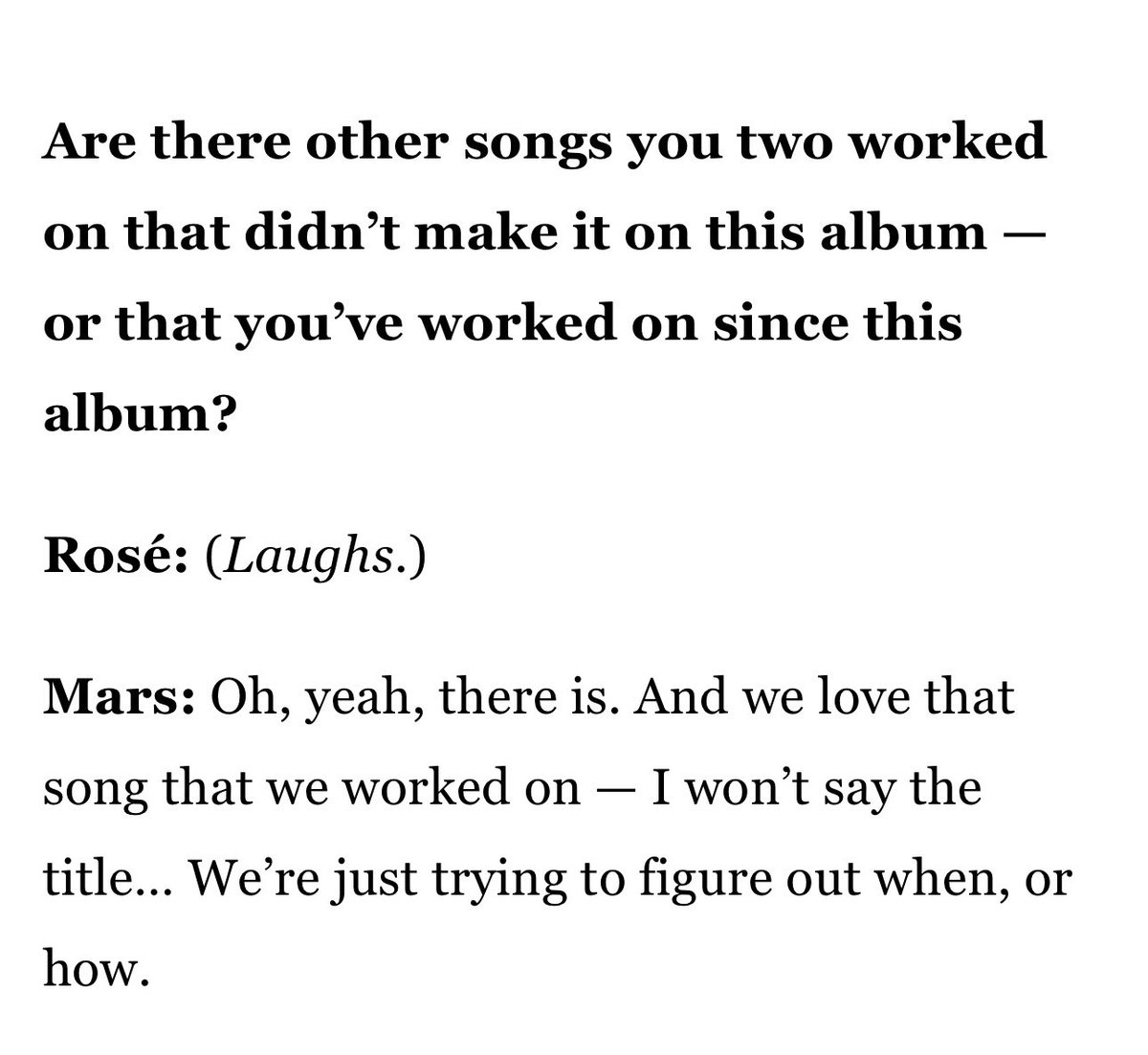 Rosé &amp; Bruno Mars worked on another song together oh my fucking god