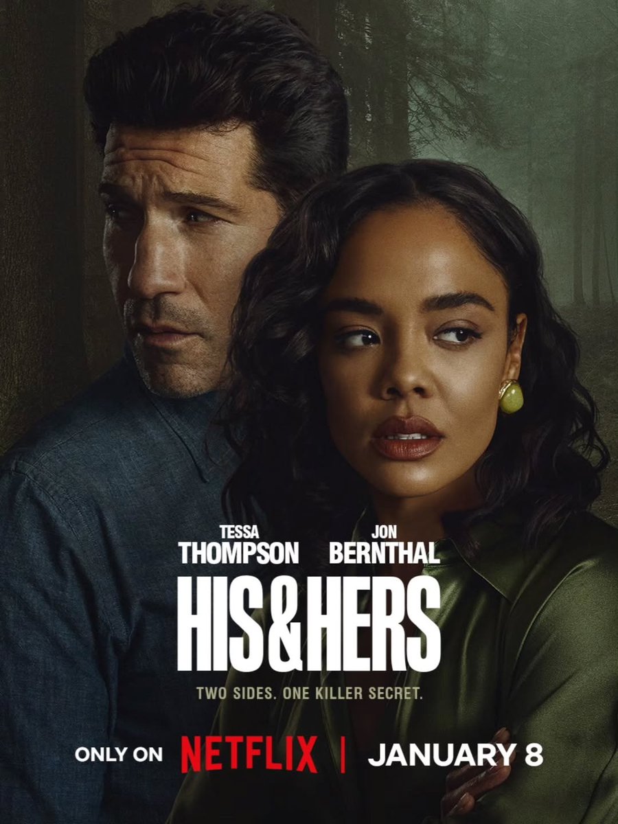 MovieCoverage_'s tweet photo. First poster for ‘HIS &amp; HERS’, a new series starring Tessa Thompson and Jon Bernthal.

Premiering January 8 on Netflix. https://t.co/0Vy4DA0Buh