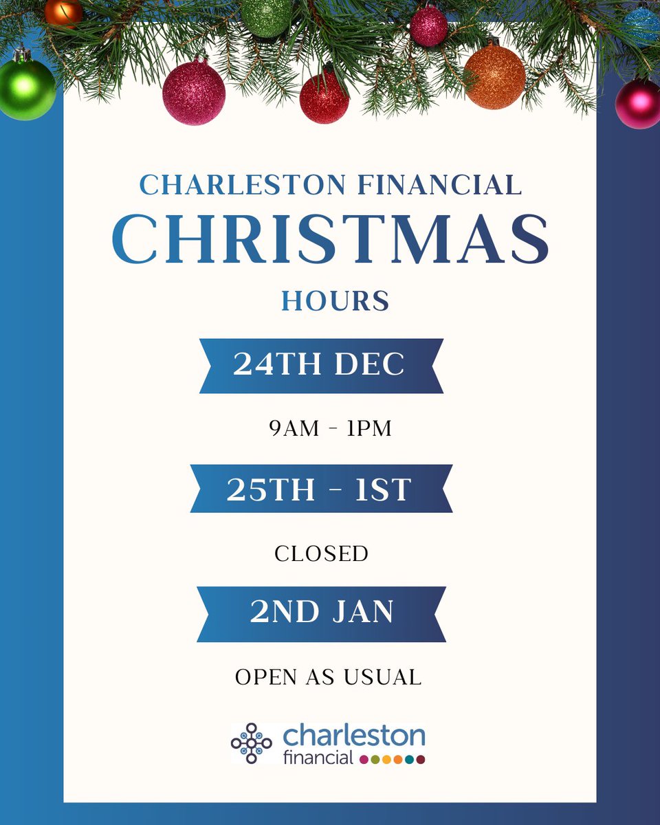 Charleston_FS's tweet image. 🎄 Christmas Opening Hours
Just a quick festive update — we’ll be closing a little early at 1pm on Christmas Eve, and the team will be back, refreshed and ready to go, on 2nd January.
Wishing you a calm run-up to Christmas and a lovely break when it arrives.
