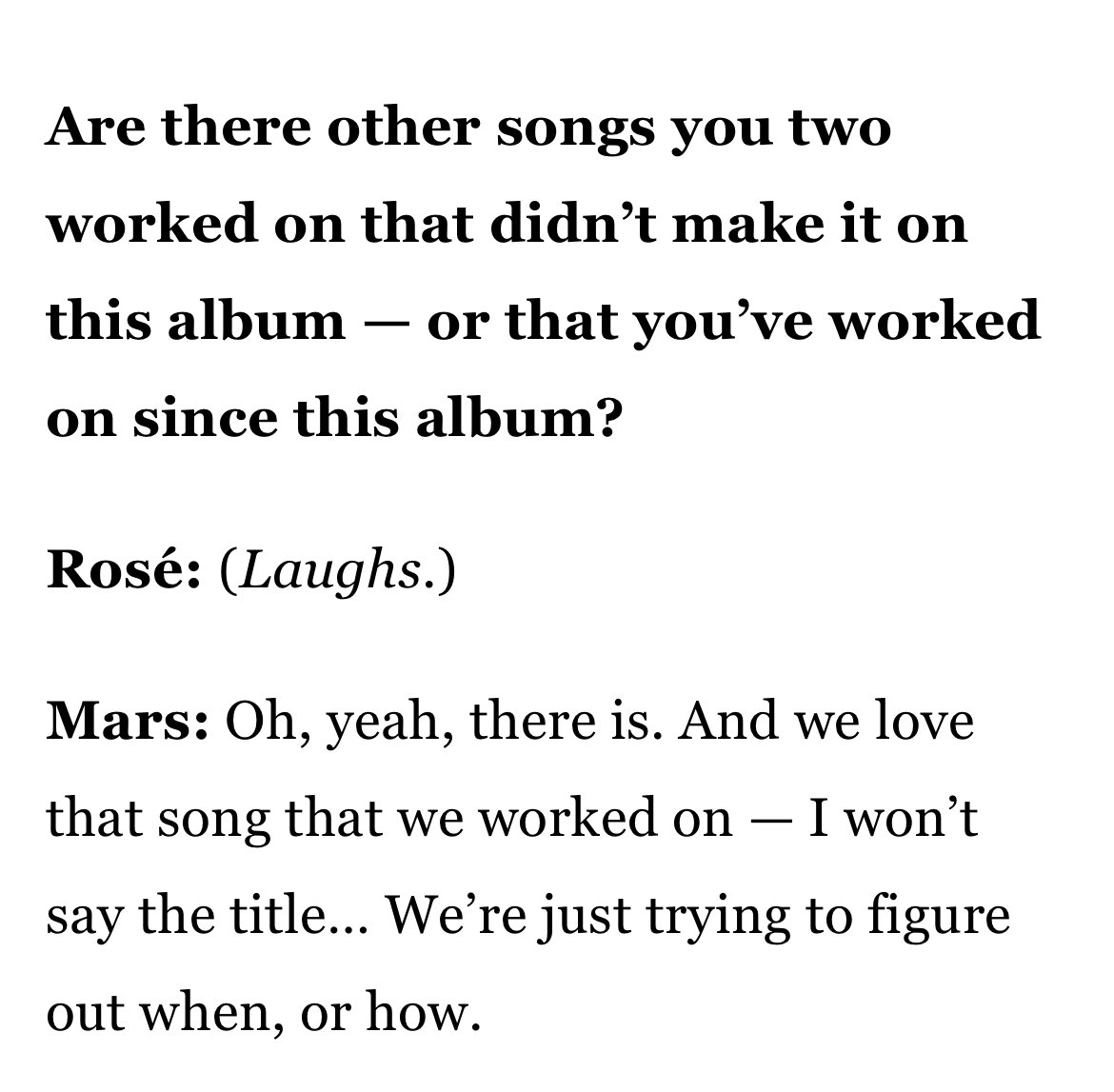 roseannepics's tweet photo. WHAT??? THERE IS ANOTHER SONG THAT ROSÉ AND BRUNO WORKED ON TOGETHER?????😭 https://t.co/RDQABYGoEF