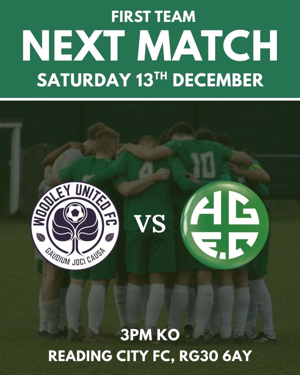 FIRST TEAM WOODLEY UNITED FC VS HOLMER GREEN FC🔥

This Saturday our First Team face Woodley United FC away at Reading City FC, RG30 6AY.

⏰ 3pm Kick Off 

Make sure to come along and show your support 💚

#greenarmy