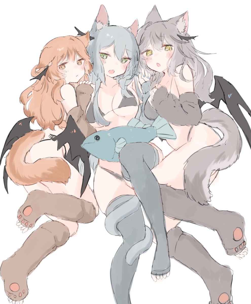 nec02k's tweet photo. 今年1番見てもらえた絵はこのニャキュバスちゃんたちでした！ https://t.co/Cg0JMmm771