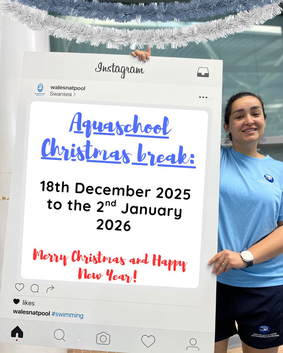 🎄Our wonderful swim teacher Afrooz would love to remind you of our AquaSchool Christmas break! Enjoy the rest and we’ll see you in 2026! 🎅🏼 #swimfit #aquaschool #walesnationalpool