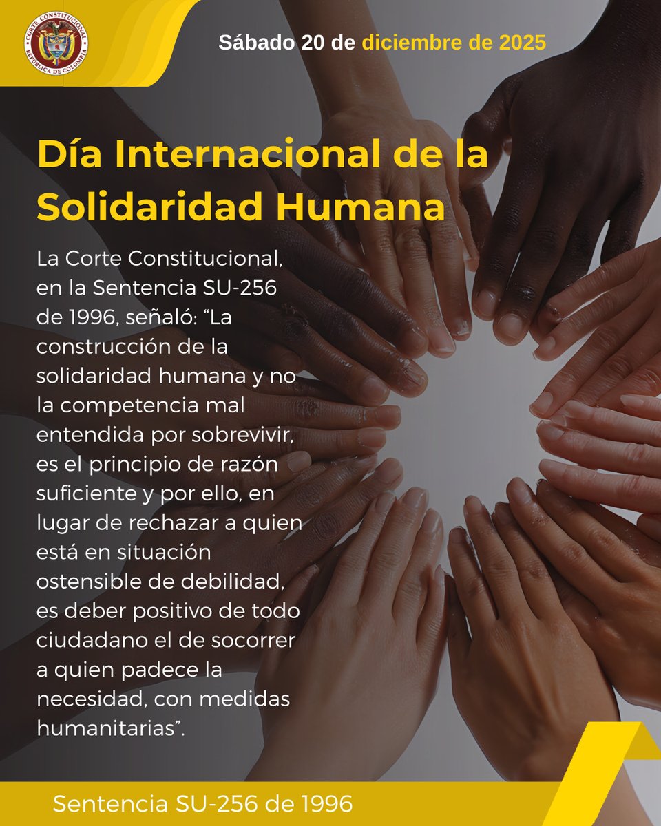 CConstitucional's tweet image. #LaCorteConmemora | En este día se celebra la unidad en la diversidad, se recuerda a los gobiernos su compromiso con los acuerdos internacionales y se promueven los Objetivos de Desarrollo Sostenible, como el de poner fin a la pobreza.

corteconstitucional.gov.co/relatoria/busc…