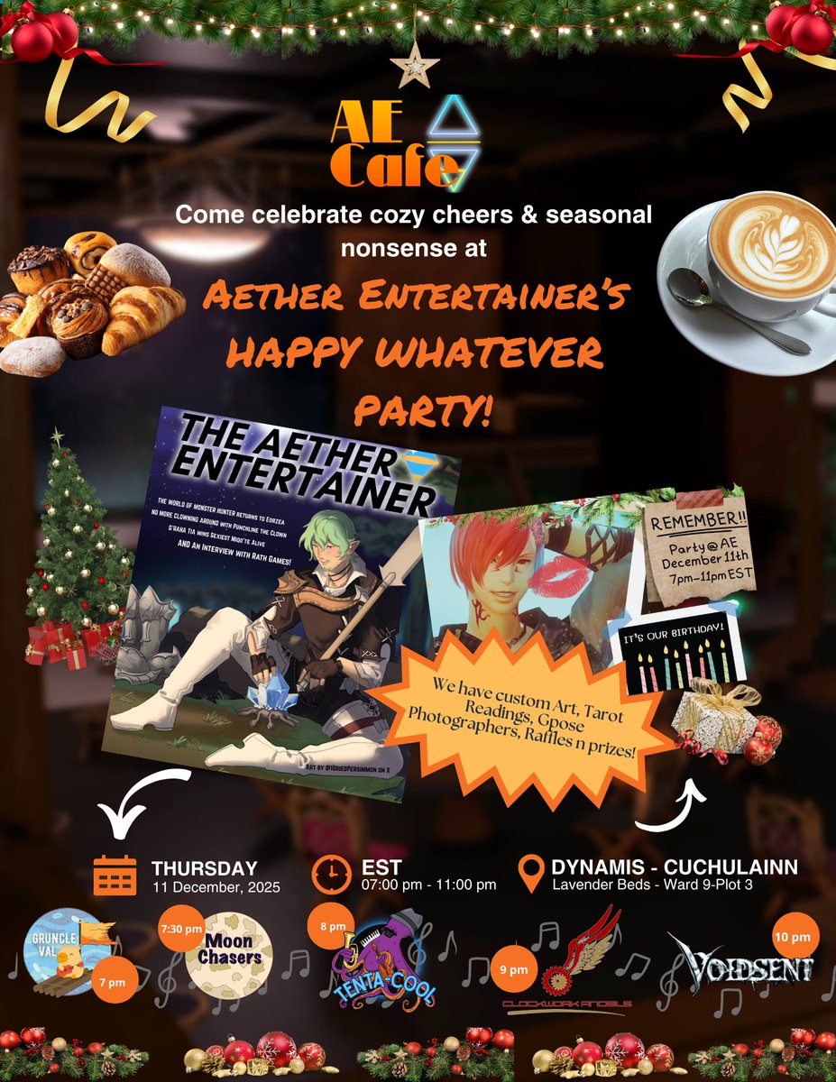 TheAEntertainer's tweet photo. Who's coming to the party tonight? 🎉🎉🎉
AE Cafe is open for HAPPY WHATEVER - a celebration of whatever holiday you want!
#ffxiv #ffxivvenue #ae #aemag #aecafe #ffxivcafe #grahatia https://t.co/XO4cpCNR1k