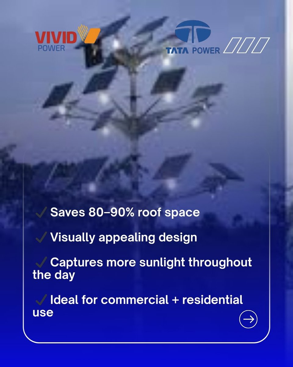 vivid_power24's tweet image. The future of urban solar is here! 🌞🌿
Introducing the Solar Tree — a smart, space-saving, modern solar solution.
Perfect for villas, schools, industries &amp;amp; more.

In partnership with Tata Power ⚡
DM us to explore installations!
#solartree #solarenergy #vividpower #cleanenergy