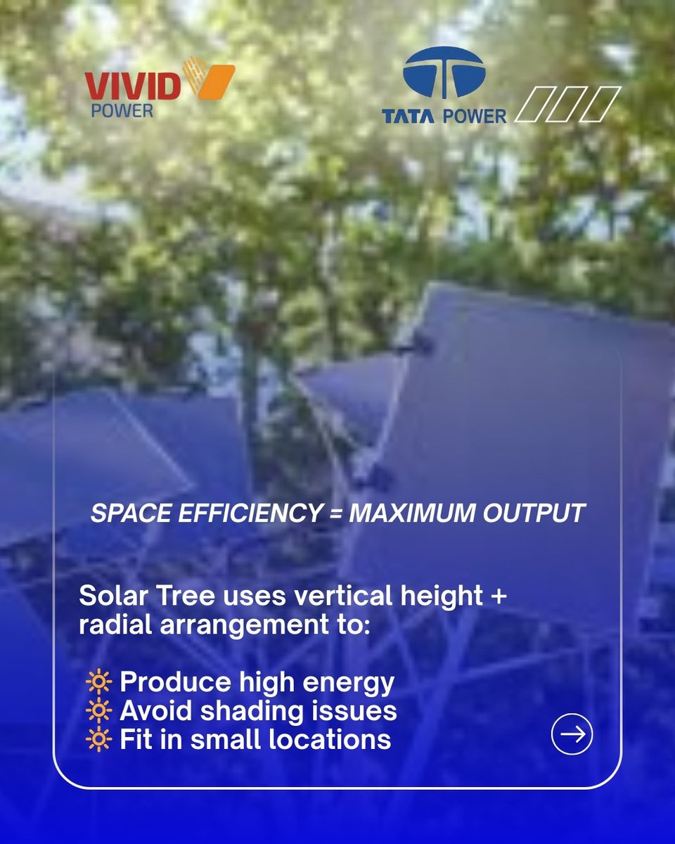 vivid_power24's tweet image. The future of urban solar is here! 🌞🌿
Introducing the Solar Tree — a smart, space-saving, modern solar solution.
Perfect for villas, schools, industries &amp;amp; more.

In partnership with Tata Power ⚡
DM us to explore installations!
#solartree #solarenergy #vividpower #cleanenergy