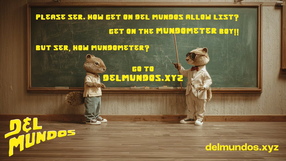 WANT ALLOW LIST SPOT?

Take the TEST: delmundos.xyz

Submit your X handle and wallet address.

Now you can access the MUNDOMETER!

Share more, climb HIGHER - allow list spots &amp; special prizes await!