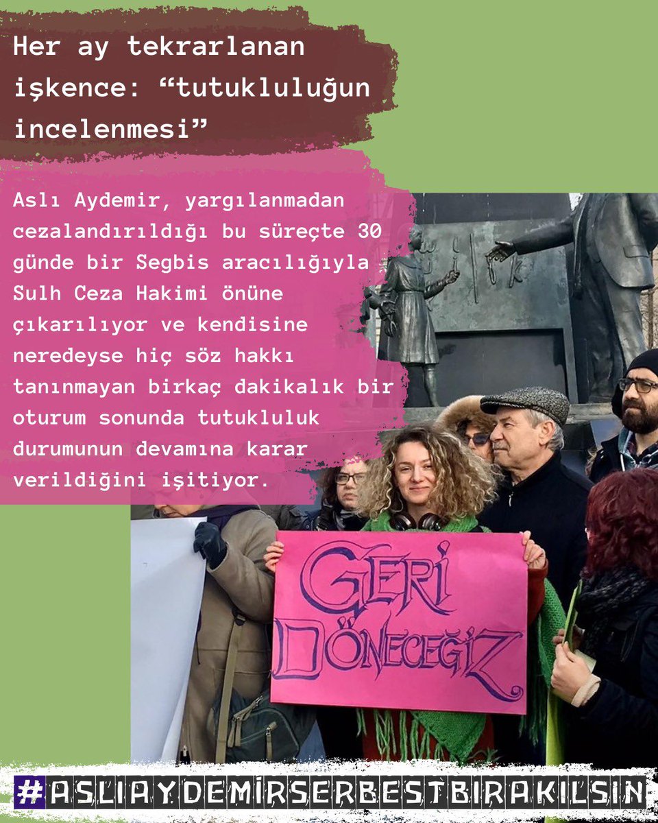 BarisAkademik's tweet photo. Artık bu hukuksuzluğun sona ermesi gerekiyor!

Sevgili hocamız Aslı Aydemir yargılanmadan cezalandırıldı. Bu böyle devam edemez. Dava süreci beklenmeden önümüzdeki “tutukluluk inceleme” oturumunda Aslı’nın tahliyesine karar verilmesi gerekiyor. 
 
#AslıAydemirSerbestBırakılsın! https://t.co/K9wPDI1eRM