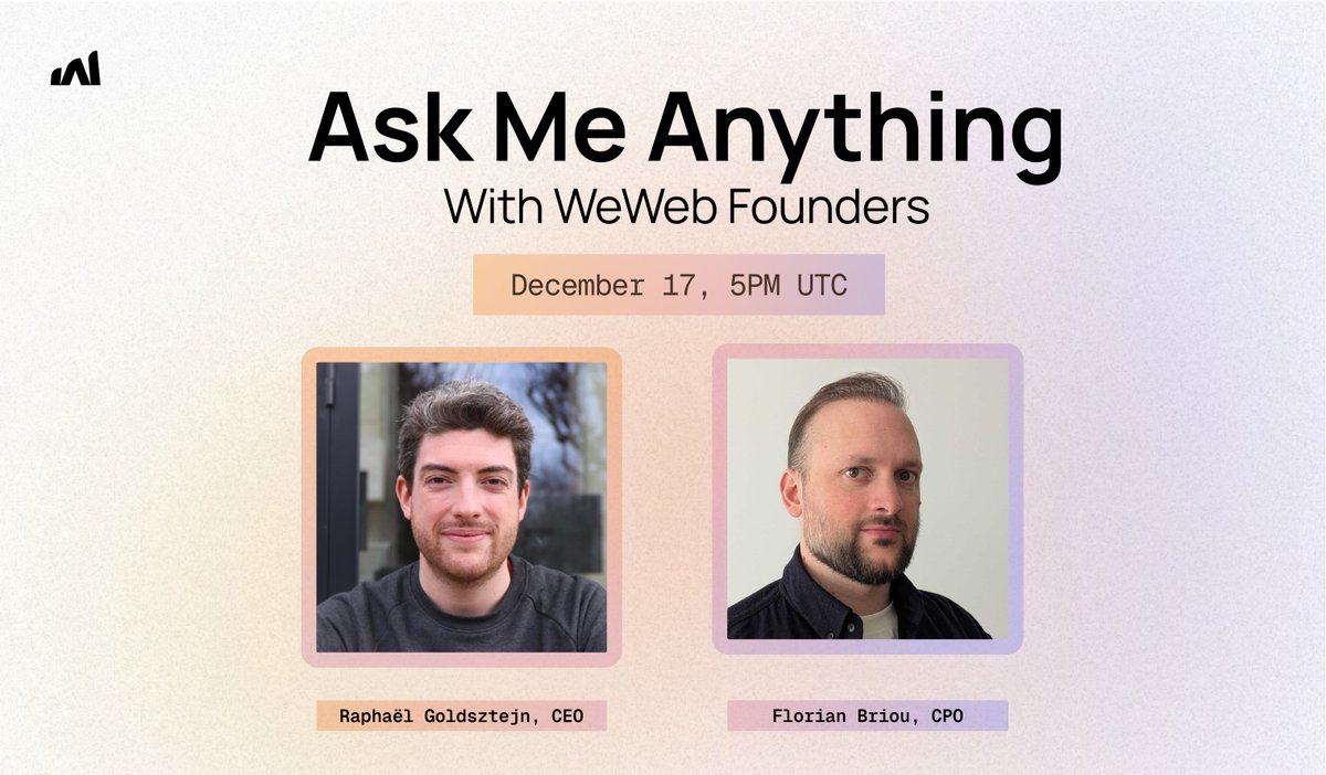 weweb_io's tweet image. ❤️‍🔥 WeWeb Unify is coming… and it will be FULL-STACK.

Join our CEO, @raphgoldz, and CPO, @FBriou, for a special live session.

They will:
✨ Answer all your questions live
✨ Discuss where WeWeb is headed
✨ Show you what the new full-stack experience will look like

👇 Share…