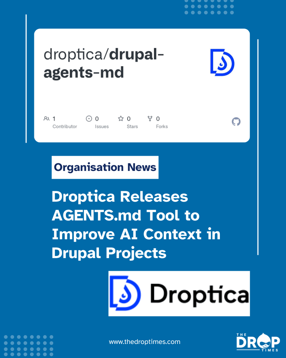thedroptimes's tweet photo. 🧠 Droptica’s @Droptica https://t.co/vW7dV0QGQP helps AI tools like Copilot & Claude work better with Drupal projects. @grzegorzbartman
Generates tailored project docs using a smart template.
https://t.co/tUYgTeMZ12
#AIinDev #DrupalDev #OpenSourceTools #DDEV https://t.co/H11WOwFgXE
