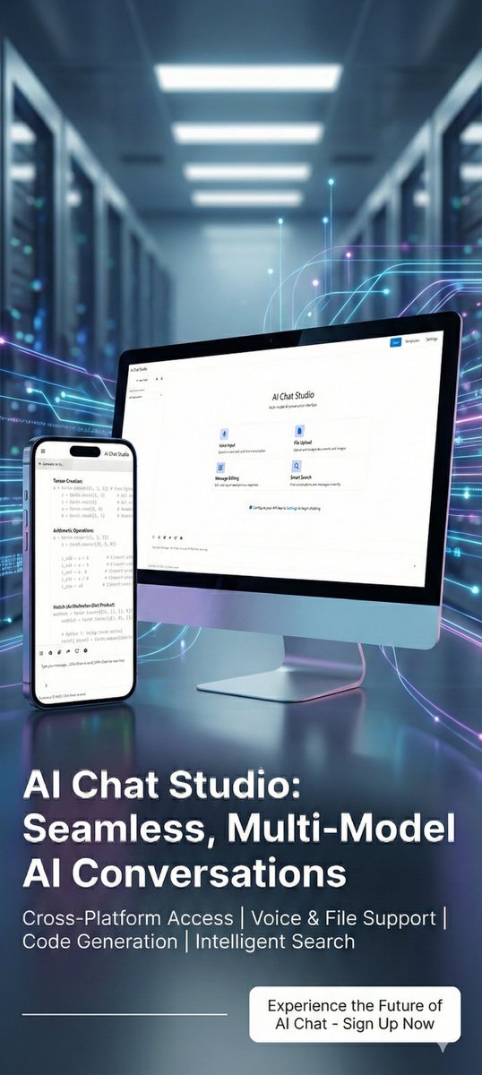K_iamT's tweet photo. AI Chat Studio is the next-gen workspace. Stop swappeng platforms; get professional productivity. Multi-Model support, document/image analysis, and message editing—all in one place. Experience the "Studio Feel." https://t.co/K8TsY4Aj8U #AI #LLMs #Developer #Productivity #ChatUI https://t.co/dh065Q76IA