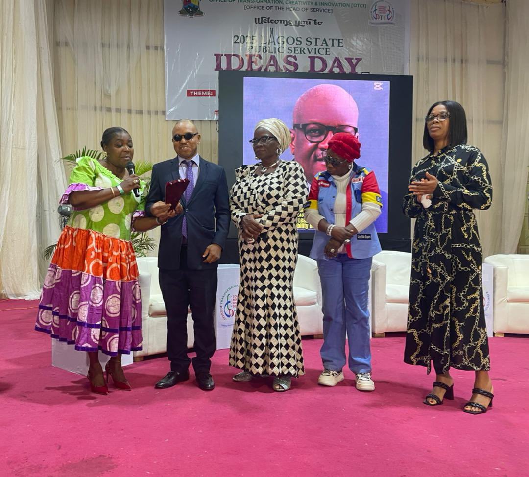 L-R:Permanent Secretary, Min. of Women Affairs and Poverty Alleviation,Ajibike Onigbanjo, representative of the General Manager, Lagos Traffic Radio, Tayo Akanle who is the Dep.Director, Program, Victor Oteri, Director, Finance and Account, Latifat Aderibigbe, Manager ,