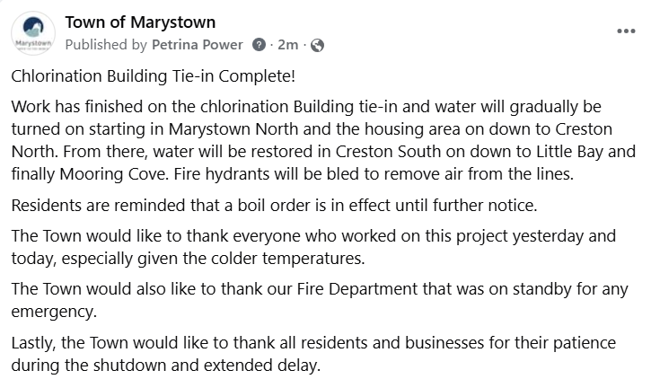 Chlorination Building Tie-in Complete! Boil Order in Effect!