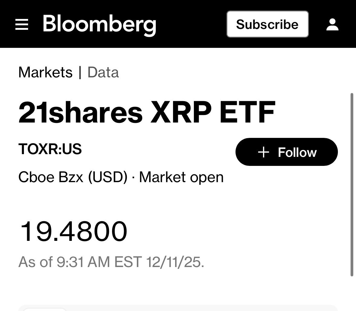 RippleXrpie's tweet photo. 🚨BREAKING: 21shares SPOT #XRP ETF is now live!

Ticker: $TOXR https://t.co/C70P0BU8j4