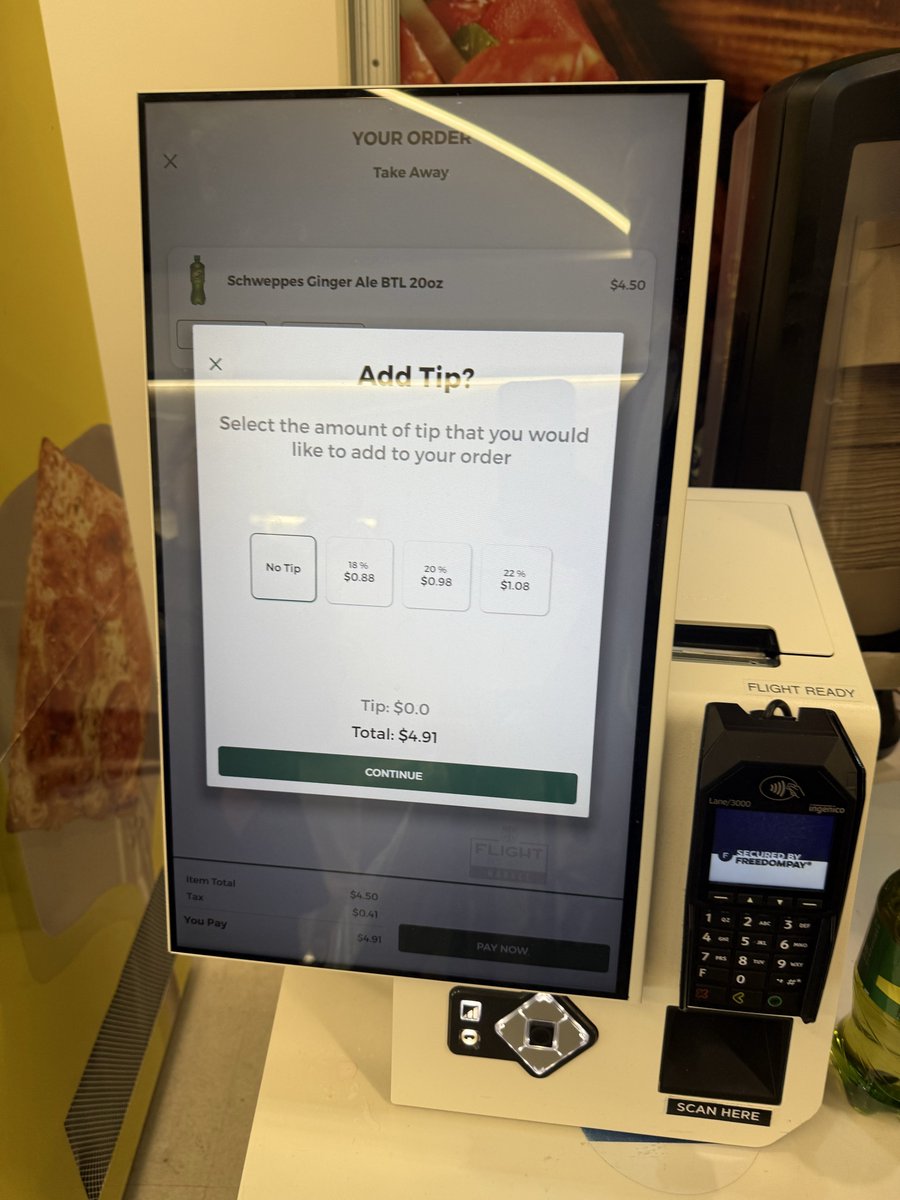 RealJasonNelson's tweet image. I’m at ATL airport, &amp;amp; they have self-checkout kiosks at “honor” stores.
The machine wanted me to tip it, with the default on 20%. (I switched it to zero)
I wondered how many idiots actually give this computer free money for the courtesy of serving yourself. 🤔