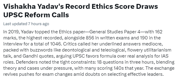umedpratapsingh's tweet image. Someone posted Vishakha Yadav&apos;s ethics answer copy from some coaching institute and it saw ire of twitter for being mediocre.

Even the best writer couldn&apos;t write 20 different good answers in given time and in AI era, it&apos;s childish to put toppers copy here for motivation.