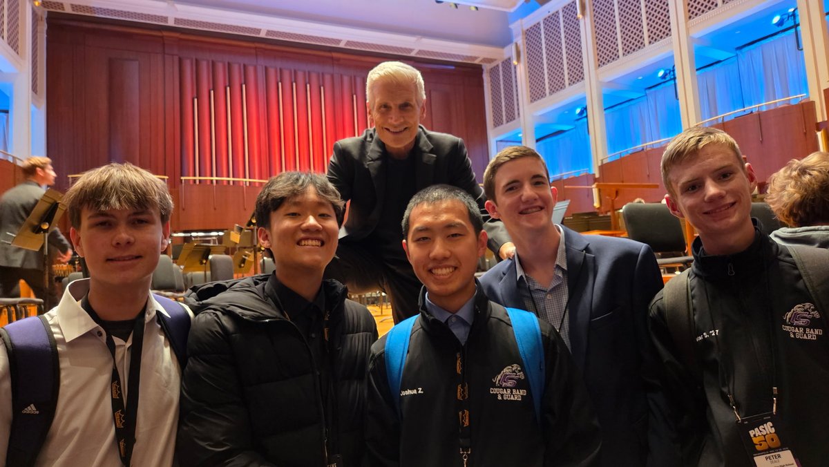 CSISDFineArts's tweet photo. 🎉🥁 HUGE Congratulations to our CSHS Percussion Ensemble! 🥁🎉

Our incredible students earned 4th place in the Percussive Arts Society International Convention (PASIC) Concert Chamber Ensemble Percussion Contest (CCEPC) — High School Division! 🌟

They performed White Pines from the Home Trilogy by Michael Burritt… and even grabbed a great photo with Mr. Burritt himself and our five outstanding musicians! 📸🌲

This achievement is truly remarkable for so many reasons — here are two big ones:

1️⃣ CSISD History Made!
This is the first time ever that any CSISD ensemble has competed at this prestigious PASIC contest… and they walked away with 4th place among elite groups from around the world! 🌍🔥
2️⃣ Unstoppable Dedication!
This performance came immediately after their appearance with the Mighty Cougar Band at the UIL 5A State Marching Contest. Talk about stamina, focus, and excellence! 💪🏽🎶

We are incredibly proud of these high-achieving musicians and all-around terrific young people for representing CSHS and CSISD on an international stage with such class and artistry. 💜🤍
A huge shout-out to Mr. Joseph Cohn, Percussion Director at College Station High School, for his leadership and vision! 🥁👏