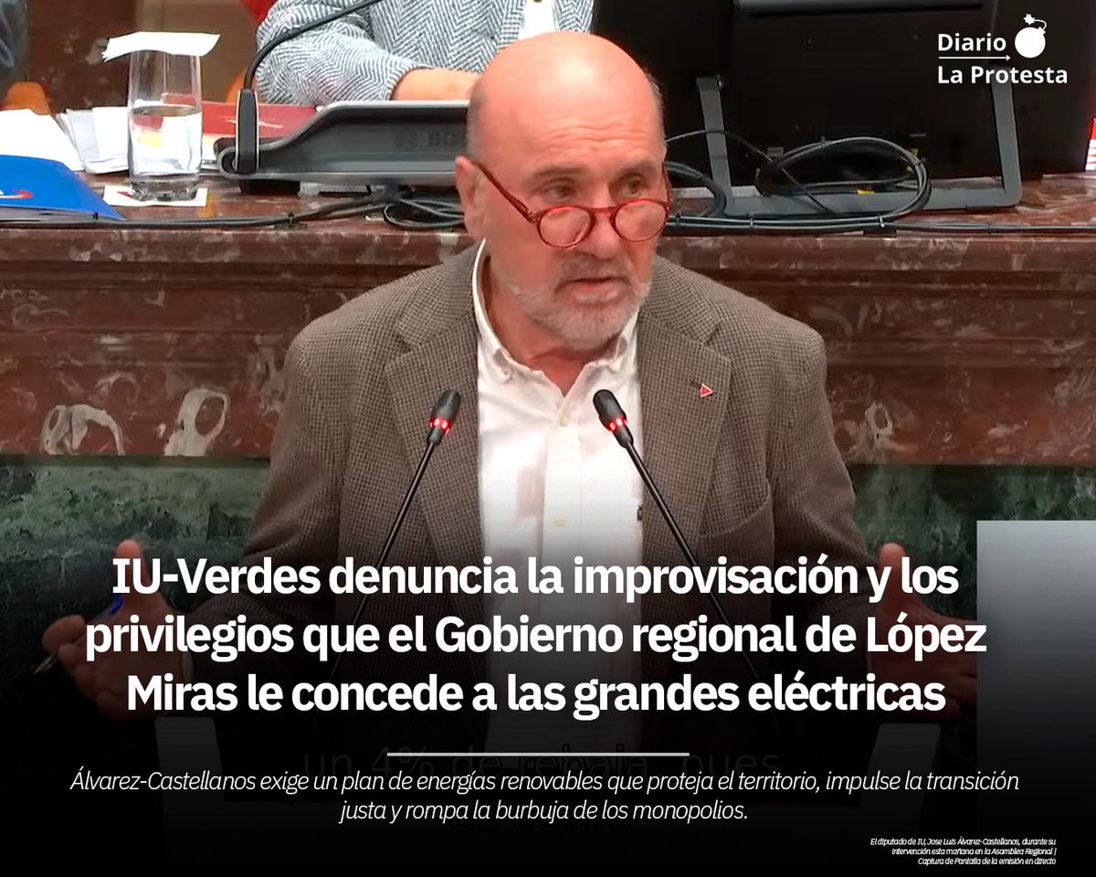 ‼️ <a href="/IUVRM/">IUVRM🔻🇵🇸</a> denuncia la improvisación y los privilegios que el Gobierno regional le concede a las grandes eléctricas

<a href="/JLalvarezcast/">José Luis Álvarez-Castellanos Rubio</a> exige un plan de energías renovables que proteja el territorio, impulse la transición justa y que rompa con los monopolios

📰laprotesta.es/2025/12/11/iu-…