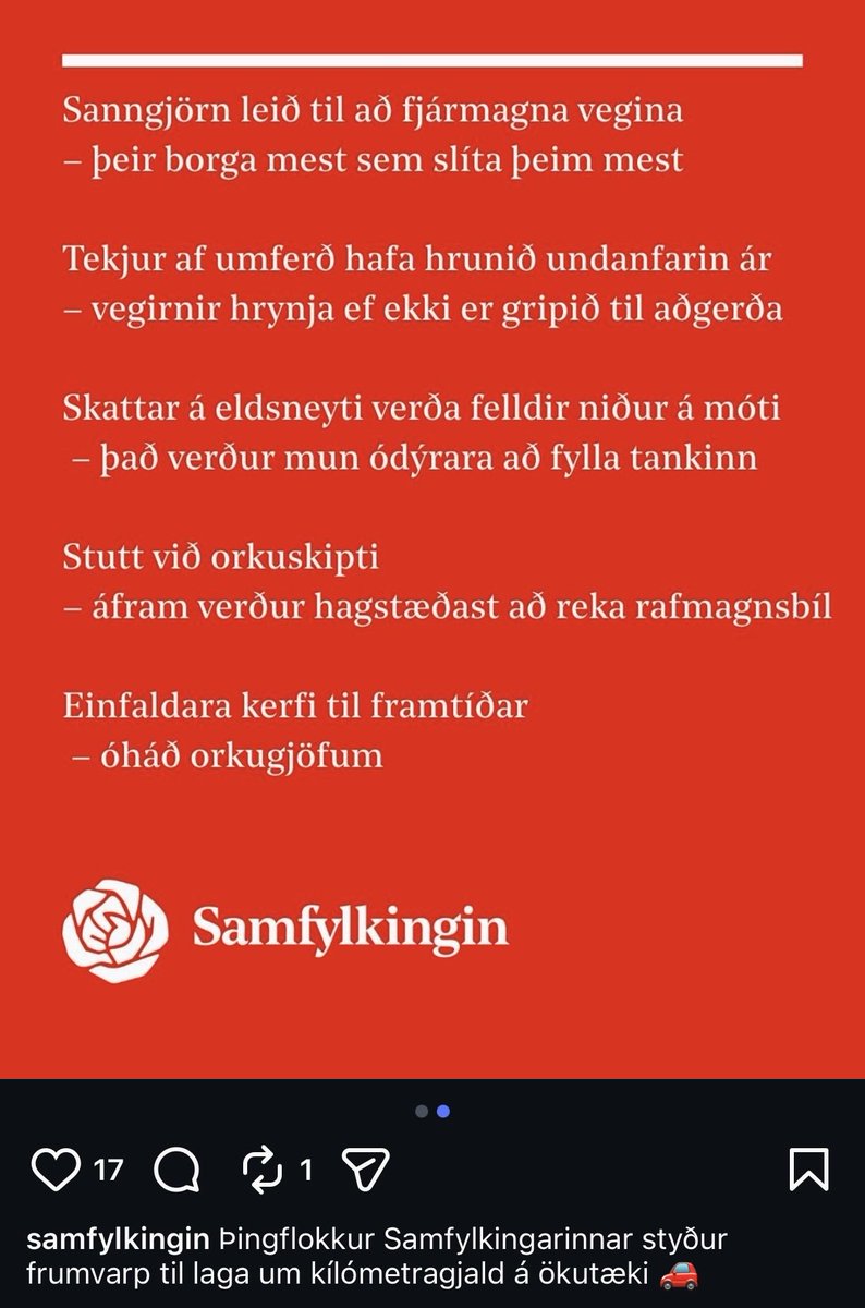 “Þeir borga mest sem slíta mest”
- Yaris og Cruiser borga reyndar sama verð per km, það gera þeir ekki í dag við dæluna

“Vegirnir hrynja”
- smá dramatík milli vina?

“Mun ódýrara að fylla tankinn”
- Menn búnir að gleyma hækkun kolefnisgjalda?

“Einfaldara kerfi”
- sem kostar