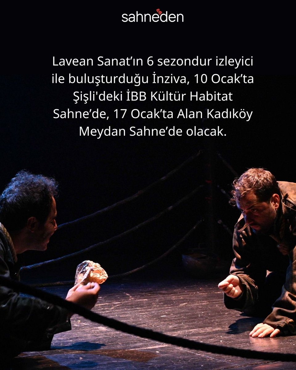 🎭İnziva: Kimliğin ve vicdanın infazı

<a href="/BeratBeyoglu/">Berat Beyoğlu</a>'nun yazıp yönettiği İnziva, savaşın en çıplak ve trajik yüzleşmesini yıkılmak üzere olan daracık bir mağarının derinliklerine taşıyor.

🎟️<a href="/laveansanat/">Lavean Sanat</a>'ın 6 sezondur sahnelediği İnziva, 10 Ocak’ta Şişli'deki İBB Kültür Habitat