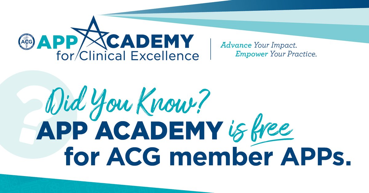 AmCollegeGastro's tweet photo. 💡Did you know? Enrollment in the APP Academy is free to ACG APP members, making it an even easier decision to enroll or explore membership with ACG! Learn more: https://t.co/CrJT6YyZRf #APP #advancedpracticeproviders https://t.co/B8SHJQdMAA