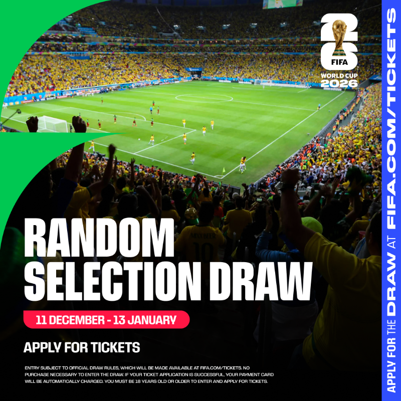 FIFAWorldCup's tweet photo. Here is everything you need to know about the Random Selection Draw 🇨🇦🇲🇽🇺🇸

Must be 18+ to enter +. No purchase necessary to enter the draw. Enter Dec 11th – Jan 13th.