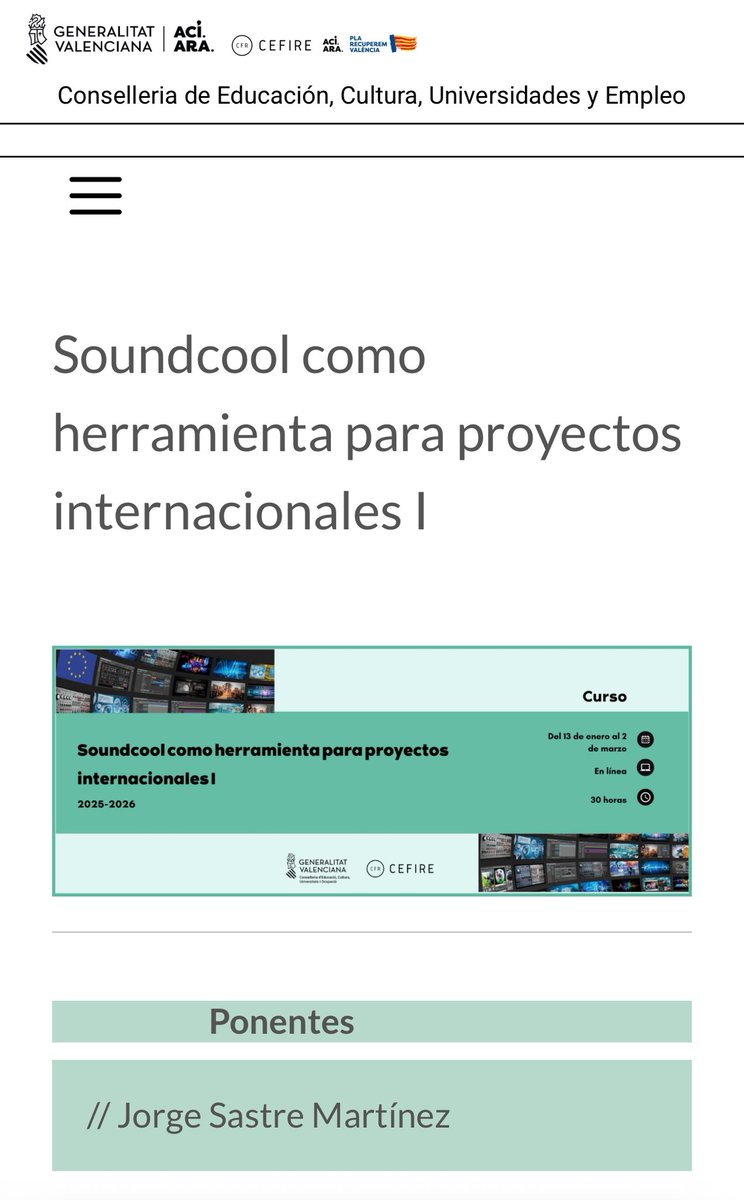 📢 Nueva edición curso #Soundcool básico
🤝 Proyectos colaborativos con tecnología, creatividad e IA
✅ Inscripción hasta el 17 dic
🔗 portal.edu.gva.es/cefire/soundco…

<a href="/GVAeducacio/">GVA Educació</a> <a href="/GVA_Cefire/">Formació, Innovació i Recursos per al Professorat</a> 
Idoia Uribarri
<a href="/jsastremartinez/">Jorge Sastre</a> <a href="/nlloretromero/">Nuria Lloret Romero</a> <a href="/iteamUPV/">iTEAM Research Institute</a> <a href="/TelecoUPV/">ETSIT-UPV Valencia</a> <a href="/UPV/">Universitat Politècnica de València</a> <a href="/fdnc_es/">Fundación Daniel y Nina Carasso</a> <a href="/redplanea/">PLANEA, red de Arte y Escuela</a>