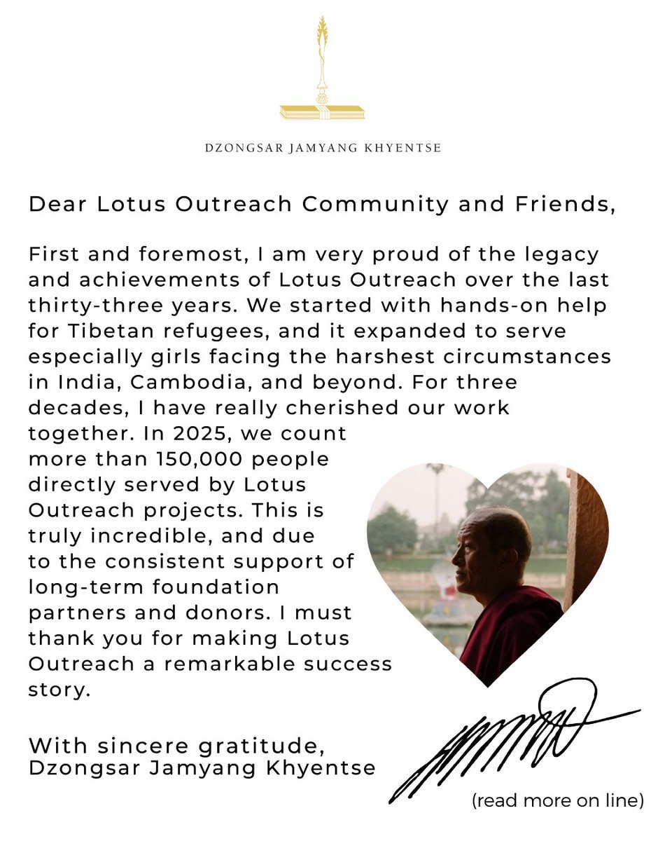 🤍 Important Announcement 🤍

We share this news with heavy — and also full — hearts. After more than three decades serving women and children in need, a chapter is closing. 

Read Khyentse Norbu’s full letter and a message from LO's team to learn more:
1000coffee.org/ourfinalyear-g…
