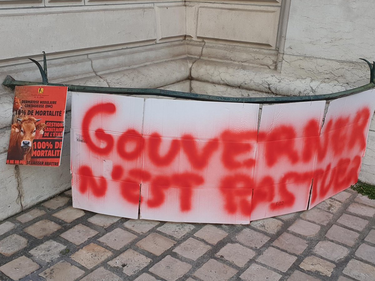 ConfPaysanne's tweet image. #DNC : dans la #Loire la Confédération paysanne devant la préfecture cet après-midi où elle a été reçue par le préfet.
👉 arrêt de l'abattage total  
👉 vaccination élargie
👉 changer la classification de A à B 🇪🇺