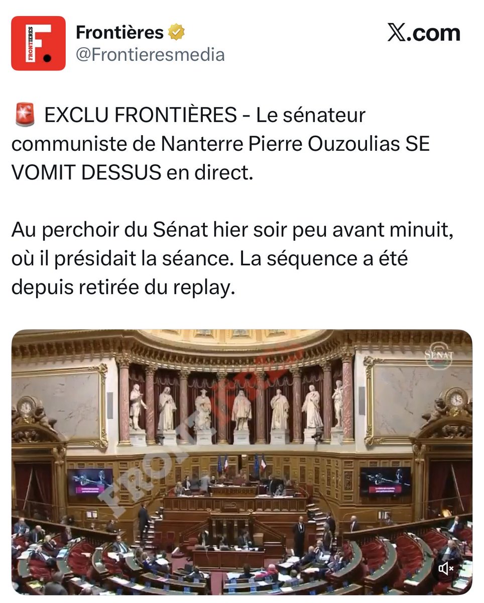 Sur l’échelle de la honte vous atteignez les sommets <a href="/Frontieresmedia/">Frontières</a> … Quelle belle exclu de diffuser la vidéo d’un sénateur malade avec vos majuscules « putaclic ». Ridicule

Vous vous revendiquez « média » et bien sachez au moins qu’au Sénat c’est le plateau par le perchoir.