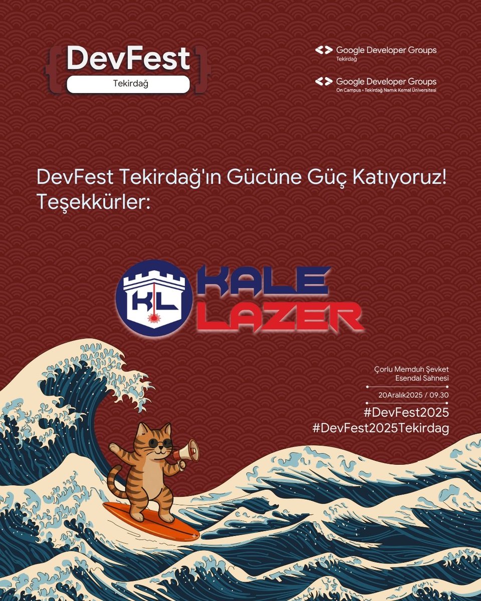 DevFest Tekirdağ 2025’e hazırlanıyoruz! 🚀
Bu yıl özel sticker ve anahtarlıklarımızın sponsoru Kale Lazer 💛
Topluluk ruhunu güçlendiren destekleri için teşekkürler!

📍 Memduh Şevket Esendal
🗓️ 20 Aralık • 09.30

Kayıt: bit.ly/devfest2025tek…

#DevFest #DevFest2025