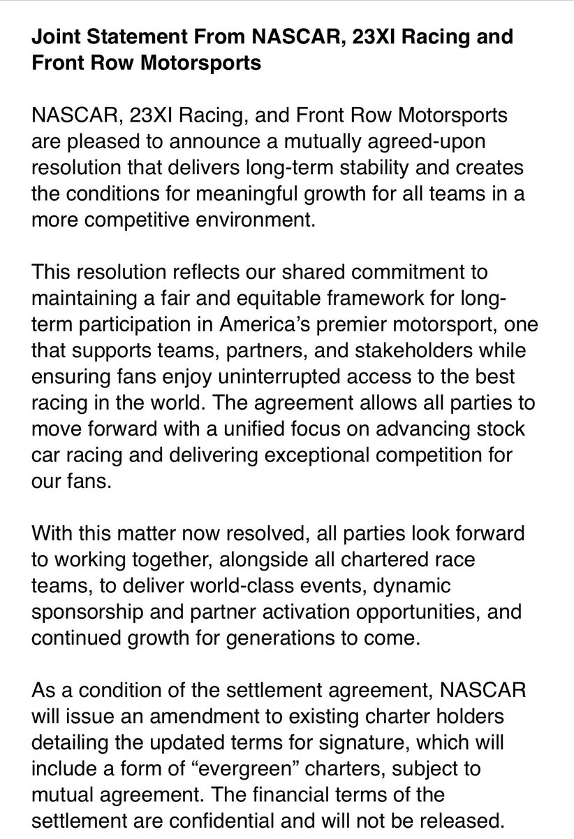 bobpockrass's tweet image. Statement from teams and NASCAR